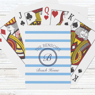 Baraja De Cartas Moda Bandas azules Monograma y playa de nombre fam