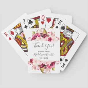 Baraja De Cartas Moda Borgoña y Rubor Favor de la Boda Floral Rosa