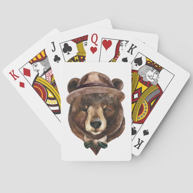 Baraja De Cartas Moda del oso de la acuarela (Reverso)