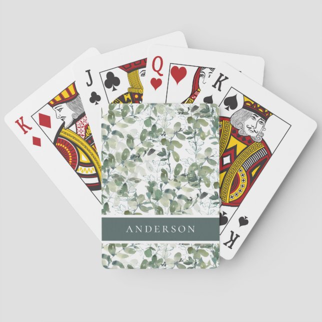Baraja De Cartas Moda Eucalyptus Monograma Nombre (Reverso)