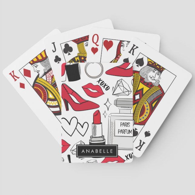 Baraja De Cartas Moda, labios, tacones altos, Stiletto, tu nombre (Reverso)