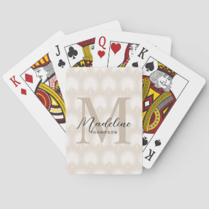 Baraja De Cartas Moda minimalista Beige Anahaw Leaf Script Monogram