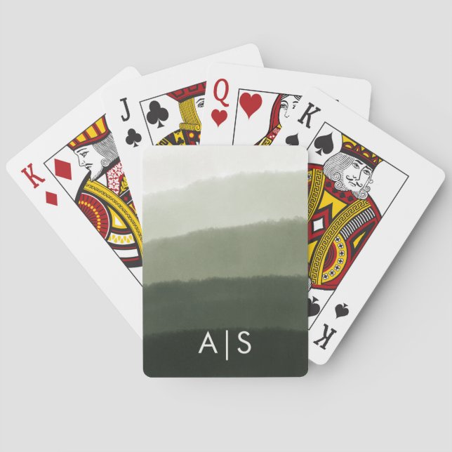 Baraja De Cartas Moda Monogramed Watercolor Jungle Green Ombre (Reverso)