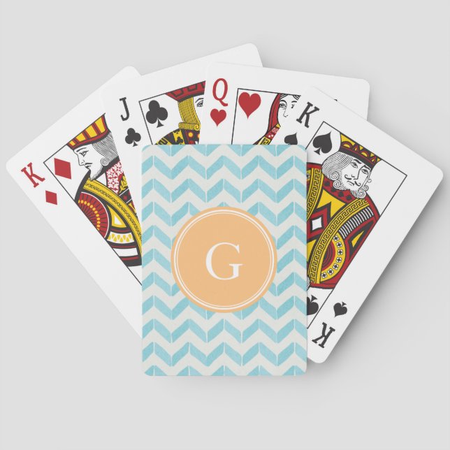 Baraja De Cartas Moda Pastel turquesa Personalizado Chevron Monogra (Reverso)