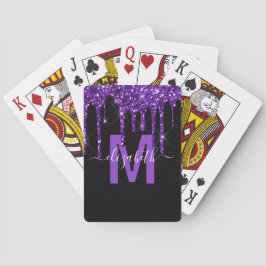Baraja De Cartas Moda Purpurina de goteo morado Monograma Nombre