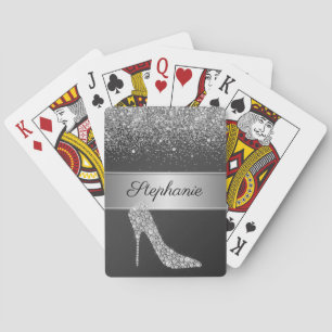 Baraja De Cartas Moda Purpurina Plata Diamond High Heel Shoe Name