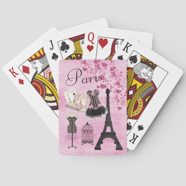 Baraja De Cartas Moda rosada femenina elegante de París (Reverso)