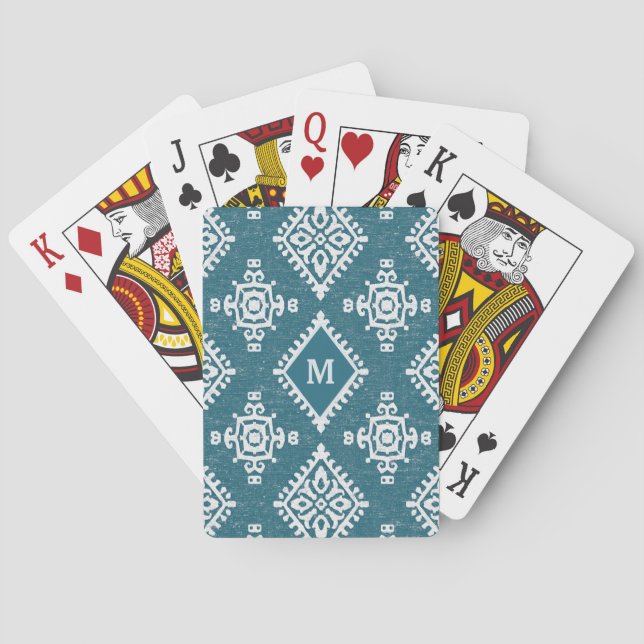 Baraja De Cartas Modelo azul verde azulado del monograma el | (Reverso)