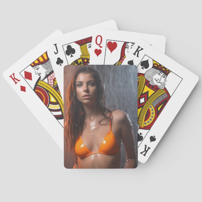 Baraja De Cartas Modelo bikini Naranja brillante (Reverso)