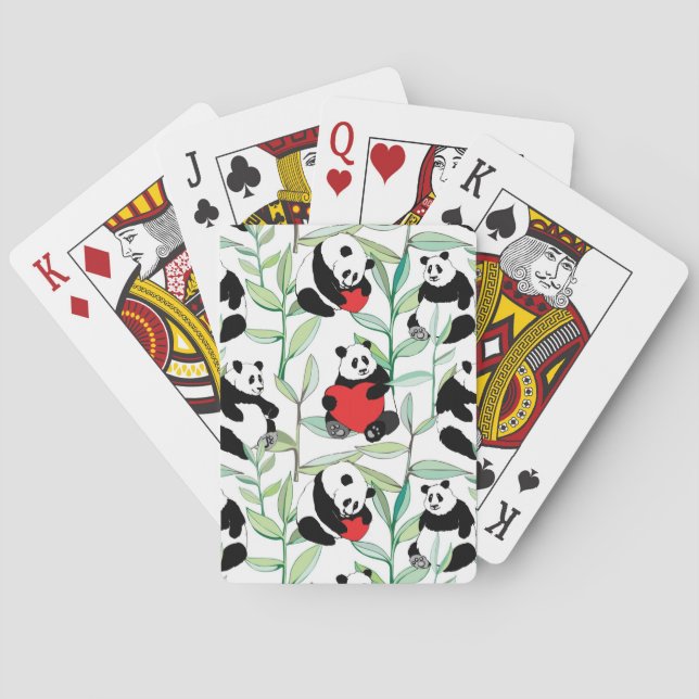 Baraja De Cartas modelo con las pandas preciosas con los corazones (Reverso)