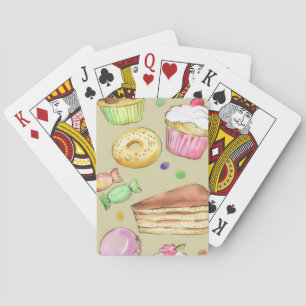 Baraja De Cartas Modelo de la acuarela con los dulces