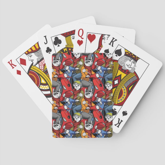 Baraja De Cartas Modelo de la vespa de los gatos y de los perros (Reverso)