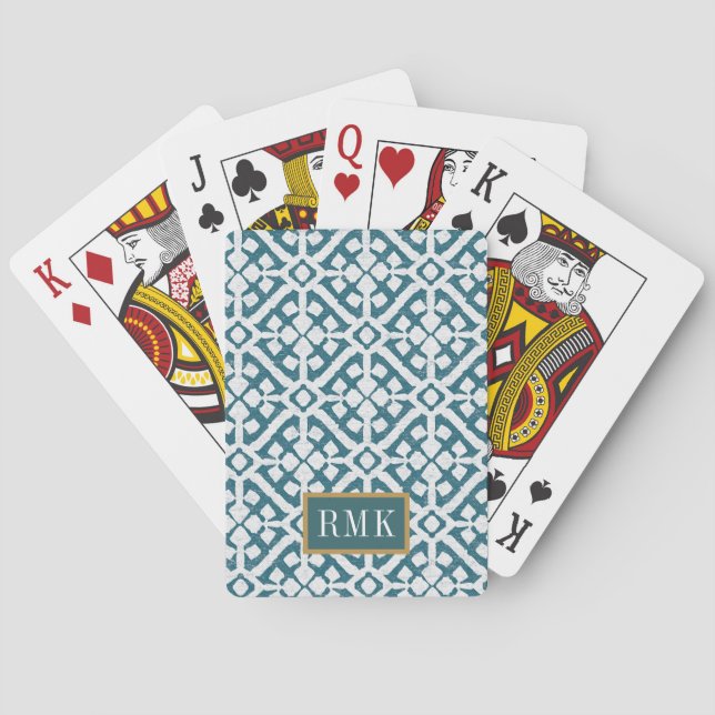 Baraja De Cartas Modelo del azul del monograma el | Amadora (Reverso)