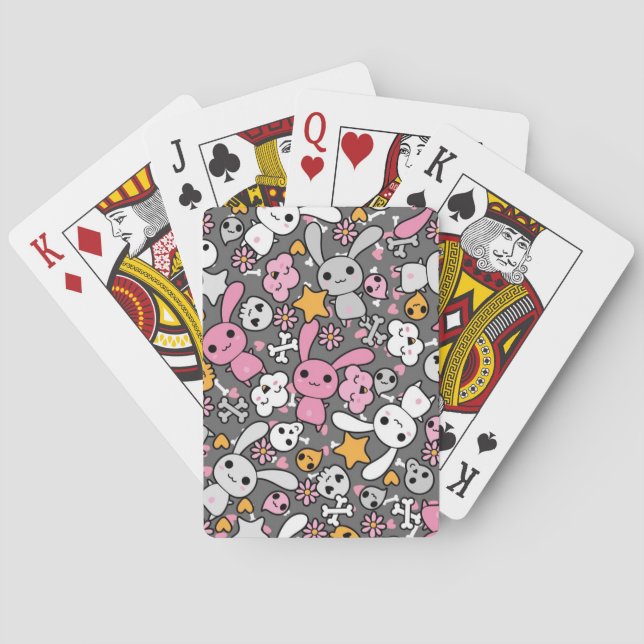 Baraja De Cartas modelo del gris del kawaii (Reverso)