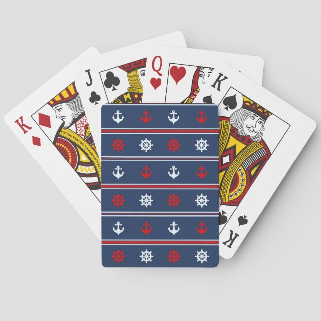 Baraja De Cartas Modelo náutico blanco y azul rojo (Reverso)