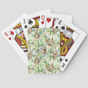 Baraja De Cartas Modelo tropical de la pereza de la acuarela