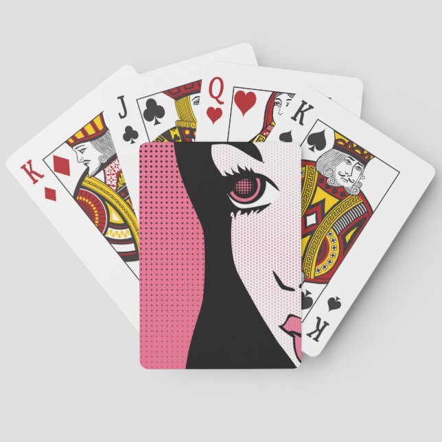 Baraja De Cartas Modern Comic Book Pop Art of Woman's Face (Reverso)