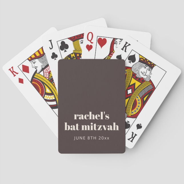 Baraja De Cartas Modern Earthy Brown Bat Mitzvah Custom Favor (Reverso)