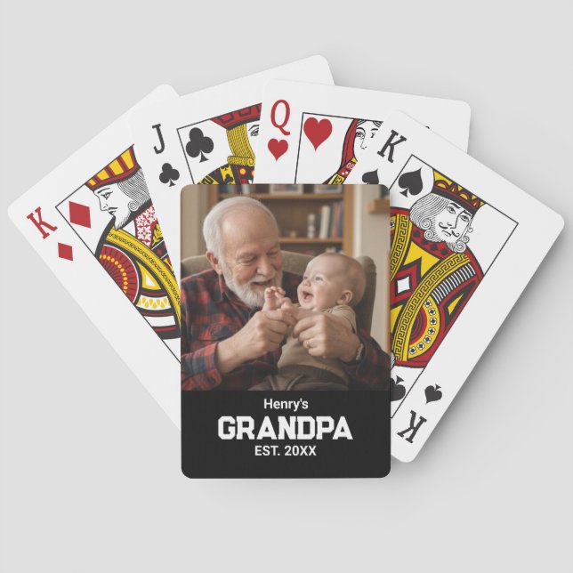Baraja De Cartas Modern Grandpa Est. Name Year Photo Black (Reverso)