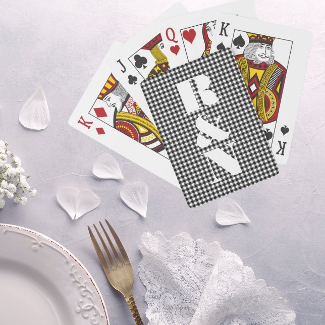 Baraja De Cartas Modern Monogram Black Gingham Custom Wedding (Modern Monogram Black Gingham Custom Wedding Playing Cards)
