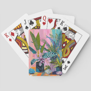 Baraja De Cartas Modern Tropical Plant Print – Pink and Green 