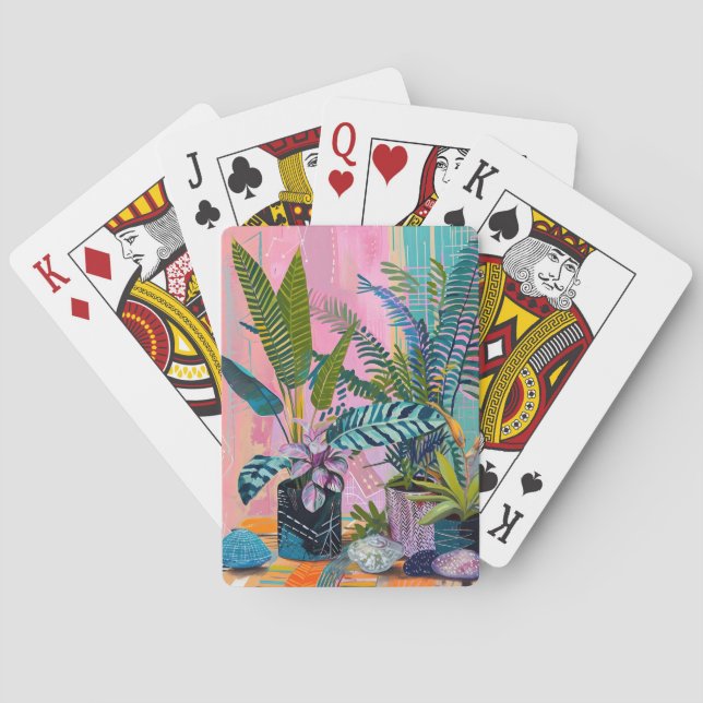 Baraja De Cartas Modern Tropical Plant Print – Pink and Green  (Reverso)