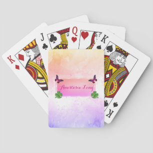 Baraja De Cartas Moderna, elegante, mariposa rosa, trébol verde