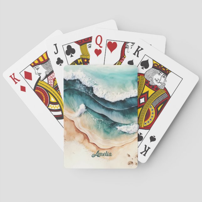 Baraja De Cartas Modernas olas de playa con arena costera (Reverso)