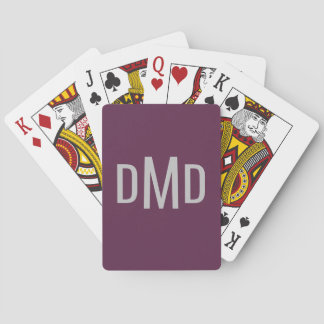 Baraja De Cartas Moderno editable Silver Monograma Iniciales Púrpur
