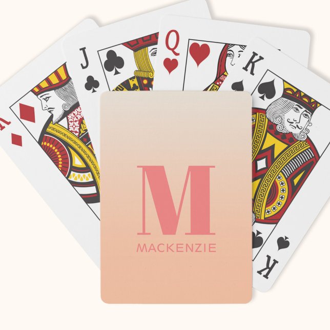 Baraja De Cartas Moderno Monograma Denominación Inicial Gradiente D (Modern monogram initial name peach gradient personalized playing cards)