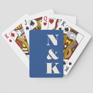 Baraja De Cartas Moderno Monograma Vibrante Blue Custom Wedding Fav