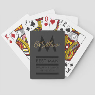 Baraja De Cartas Moderno negro y oro Añadir nombre y monograma mejo