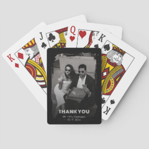 Baraja De Cartas Moderno Retro Personalizado Foto de Boda Agradecim