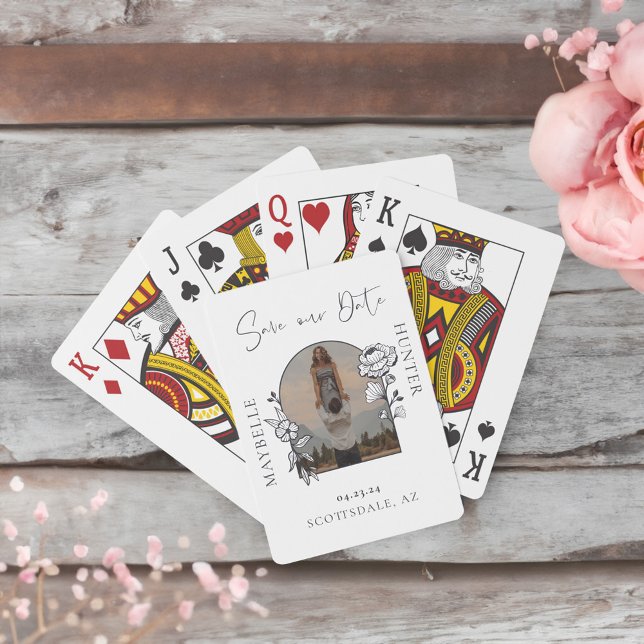 Baraja De Cartas Moderno Rosa floral Boho Arch Blanco (Modern Boho Floral Rose Photo Arch White Playing Cards)