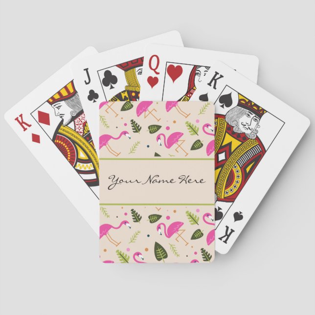 Baraja De Cartas Moderno tema Boda de Flamingos Rosados Calientes (Reverso)