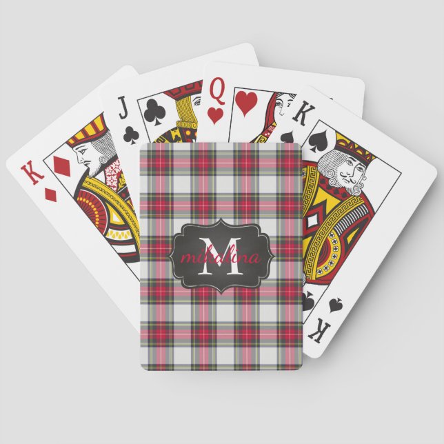 Baraja De Cartas Moderno y elegante Tartán Plaid Monogramed Name (Reverso)