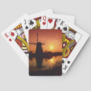 Baraja De Cartas Molinos de viento al atardecer, Kinderdijk, Países
