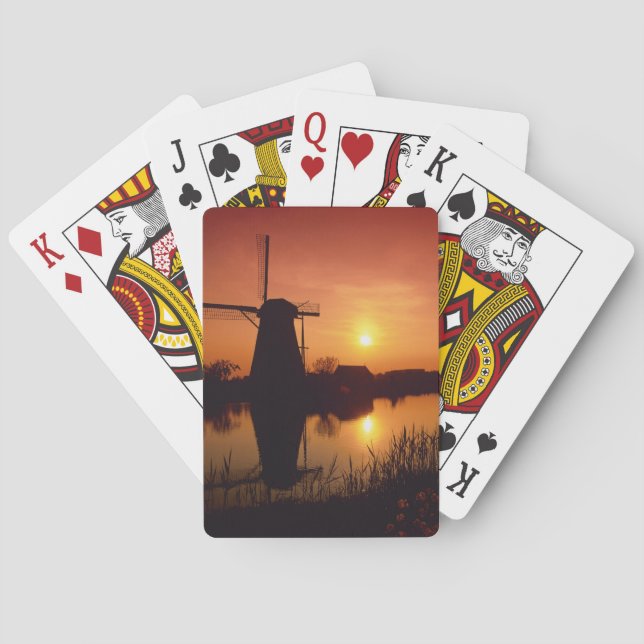 Baraja De Cartas Molinos de viento al atardecer, Kinderdijk, Países (Reverso)