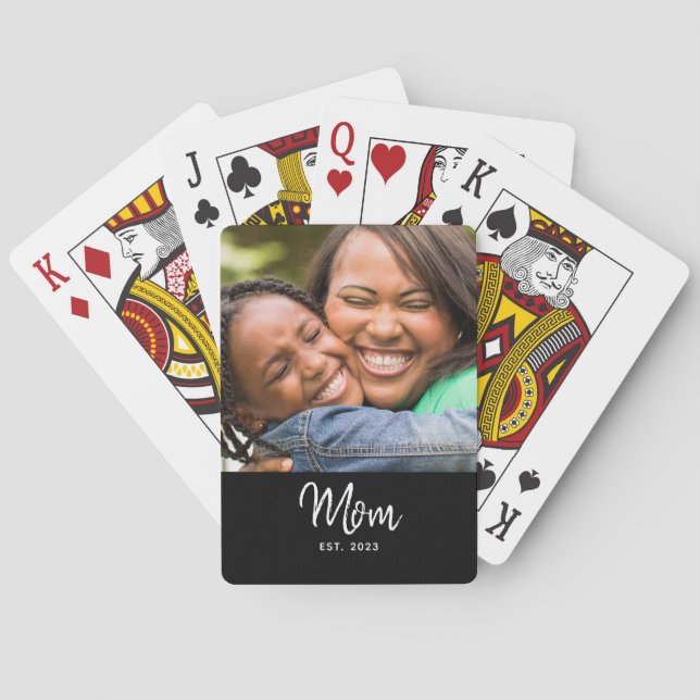 Baraja De Cartas Mom Established Black Modern Script Photo  (Reverso)
