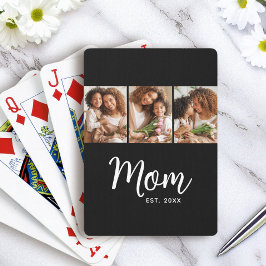 Baraja De Cartas Mom Established Date White Script on Black 3 Photo