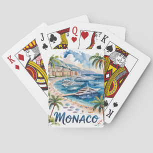 Baraja De Cartas Monaco Vintage Retro Acuarela Riviera Francesa