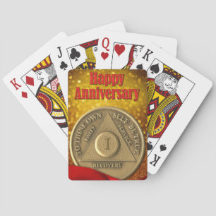 Baraja De Cartas Moneda de 1 Año Sobrio Brillante Feliz Aniversario