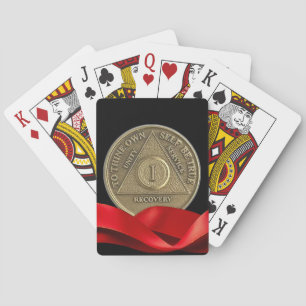 Baraja De Cartas Moneda de aniversario de 1 año AA Cinta Roja