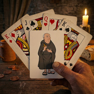 Baraja De Cartas Monje sosteniendo cruz en hábito religioso medieva