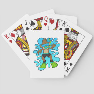 Baraja De Cartas Mono como buceador con Snorkel