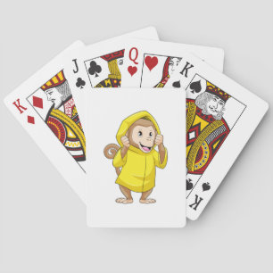 Baraja De Cartas Mono en la lluvia con el abrigo