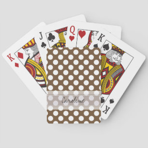 Baraja De Cartas Monogram Brown White Trendy Fun Polka Dot Pattern