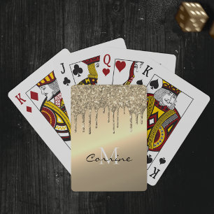 Baraja De Cartas Monograma 14k Brass Purpurina de goteo metálico de