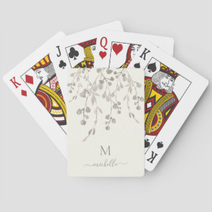 Baraja De Cartas Monograma Acuarela Botánica Personalizada Marfil