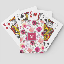 Baraja De Cartas Monograma Acuarela Rosa Rosa Floral
